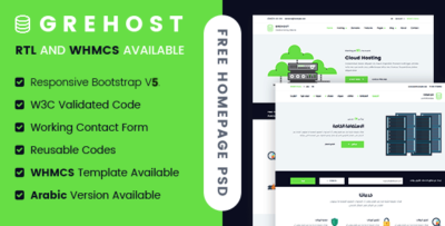 GREHOST - WHMCS & HTML Responsive Web Hosting Template (RTL Included)
