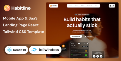 Habitline - Mobile App, SaaS Landing Page React & Tailwind CSS Template