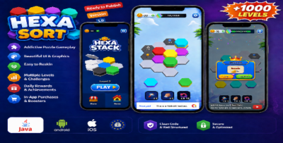 Hexa Sort Puzzle – Android Studio Java 3D Tile Sorting Game