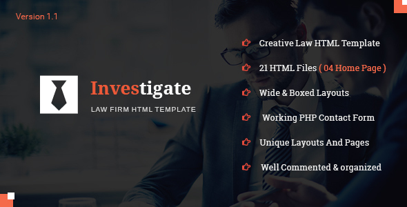 Investigate - Lawyer and Attorney HTML Template Investigate - Lawyer and Attorney HTML Template