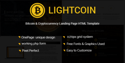 Lightcoin - Bitcoin & Cryptocurrency Landing Page HTML Template