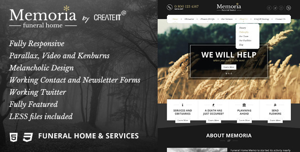 Memoria - Funeral Home HTML Template Memoria - Funeral Home HTML Template