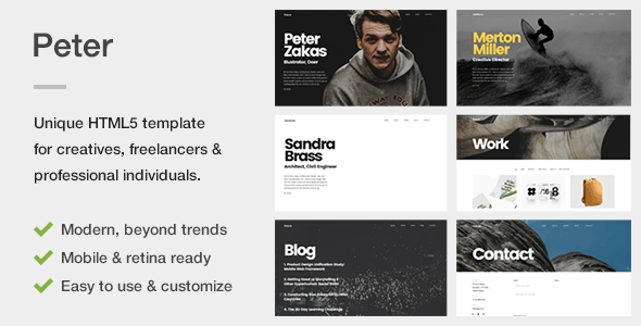 Peter - A Unique Portfolio Template for Creatives, Freelancers & Professional Individuals Peter - A Unique Portfolio Template for Creatives, Freelancers & Professional Individuals