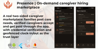 Presence | On-Demand Caregiver Marketplace Flutter App With Laravel Backend