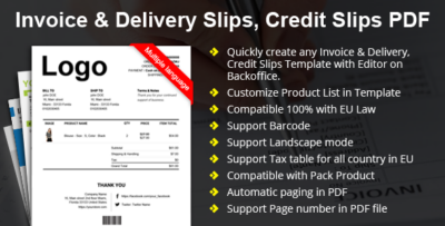Prestashop Invoice & Delivery Slips, Credit Slips Template Builder with Custom Number