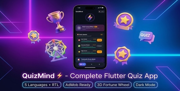 QuizMind - 100% Offline Flutter Trivia Quiz App, 5 Languages & AdMob QuizMind - 100% Offline Flutter Trivia Quiz App, 5 Languages & AdMob