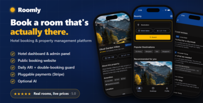 Roomly | Hotel Booking Marketplace — Flutter App and Web Admin Panel