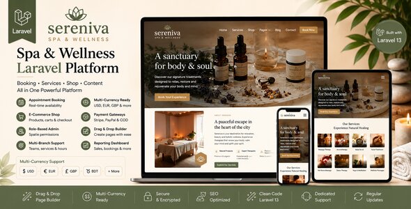 Sereniva - Spa & Wellness Booking, Services & E-Commerce Platform (Laravel) Sereniva - Spa & Wellness Booking, Services & E-Commerce Platform (Laravel)