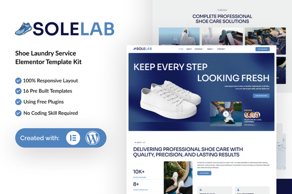 Solelab - Shoe Laundry Service Elementor Template Kit Solelab - Shoe Laundry Service Elementor Template Kit