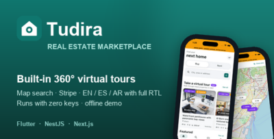 Tudira | Real Estate Flutter App Template With Node.js Backend and Admin Panel