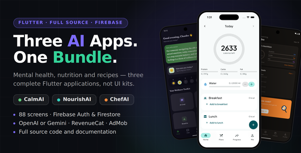 AI Health App Bundle — CalmAI + NourishAI + ChefAI | 3 Flutter Full Apps AI Health App Bundle — CalmAI + NourishAI + ChefAI | 3 Flutter Full Apps