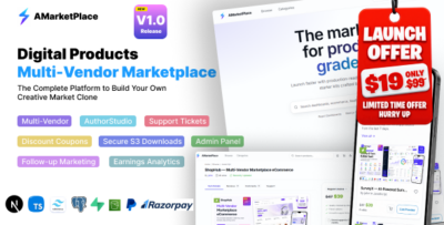 AMarketPlace – Multi-Vendor Digital Marketplace SaaS | Next.js 16, React 19 and PostgreSQL