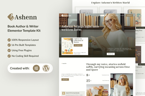 Ashenn - Book Author & Writer Elementor Template Kit Ashenn - Book Author & Writer Elementor Template Kit