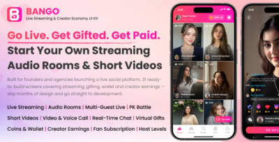 Bango | Live Streaming, Audio Room and Short Video App UI Kit for Flutter