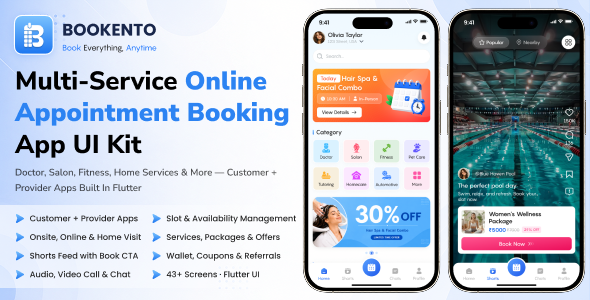 Bookento | Appointment Booking and Service Provider App UI Kit for Flutter Bookento | Appointment Booking and Service Provider App UI Kit for Flutter