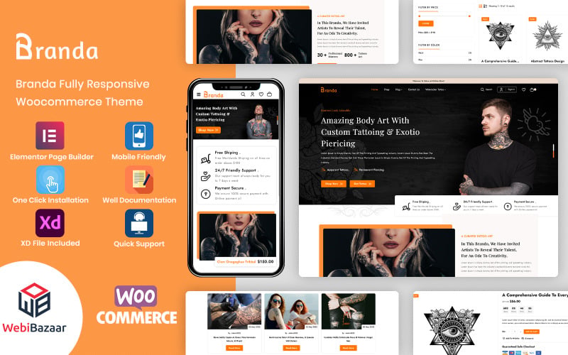 Branda - Tattoo Artist & Hair Salon WooCommerce Template Branda - Tattoo Artist & Hair Salon WooCommerce Template