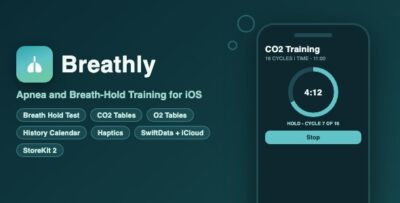 Breathly | Apnea and Breath-Hold Training App With CO2 and O2 Tables, History Calendar - SwiftUI