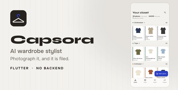 Capsora | Flutter AI Wardrobe Stylist App Template Capsora | Flutter AI Wardrobe Stylist App Template
