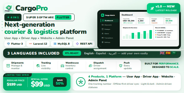 Cargopro - Courier and Delivery Management System | Flutter User and Driver Apps - Admin and Website Cargopro - Courier and Delivery Management System | Flutter User and Driver Apps - Admin and Website