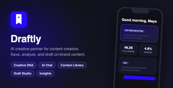 Draftly | AI Content Companion With Creative DNA, AI Chat and Draft Studio - SwiftUI Draftly | AI Content Companion With Creative DNA, AI Chat and Draft Studio - SwiftUI