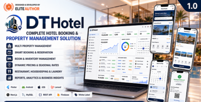 DTHotel - Hotel Booking & Property Management Flutter App with Laravel Admin & Next.js