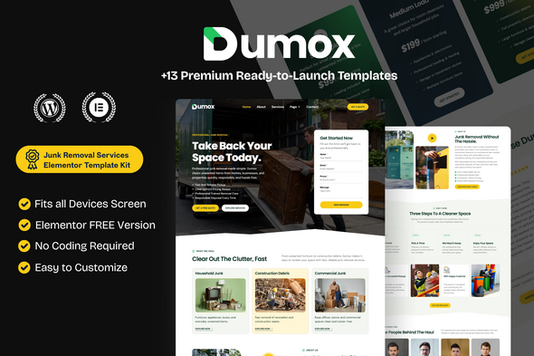 Dumox – Junk Removal Services Elementor Template Kit Dumox – Junk Removal Services Elementor Template Kit
