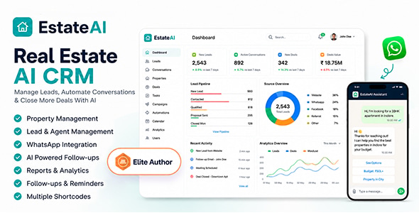 EstateAI - Real Estate AI CRM, Property, Leads, Agents & WordPress Plugin EstateAI - Real Estate AI CRM, Property, Leads, Agents & WordPress Plugin