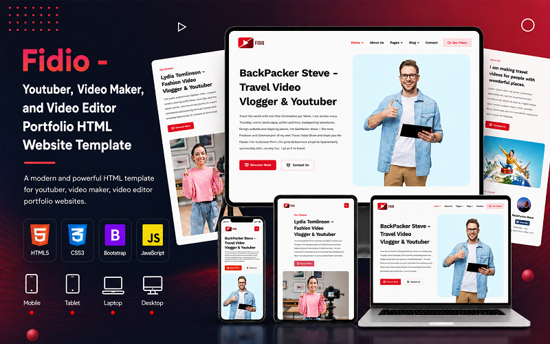 Fidio - Youtuber, Video Maker, and Video Editor Portfolio HTML Website Template Fidio - Youtuber, Video Maker, and Video Editor Portfolio HTML Website Template