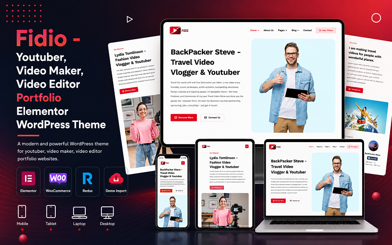 Fidio - Youtuber, Video Maker, Video Editor Portfolio Elementor WordPress Theme Fidio - Youtuber, Video Maker, Video Editor Portfolio Elementor WordPress Theme