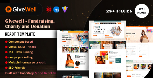 Givewell - Fundraising, Charity and donation React Template Givewell - Fundraising, Charity and donation React Template