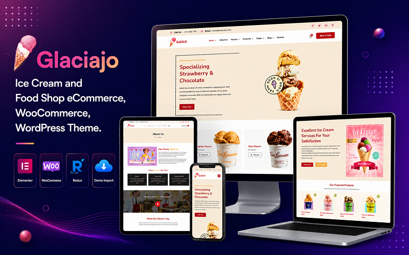 Glaciajo - Ice Cream and Food Shop eCommerce, WooCommerce, WordPress Theme Glaciajo - Ice Cream and Food Shop eCommerce, WooCommerce, WordPress Theme