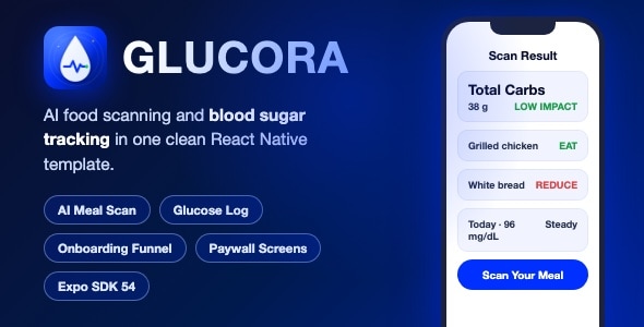 Glucora | Blood Sugar and Food Scan Tracker - React Native / Expo Glucora | Blood Sugar and Food Scan Tracker - React Native / Expo