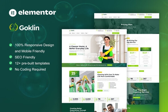 Goklin - Cleaning Service Elementor Pro Template Kit Goklin - Cleaning Service Elementor Pro Template Kit