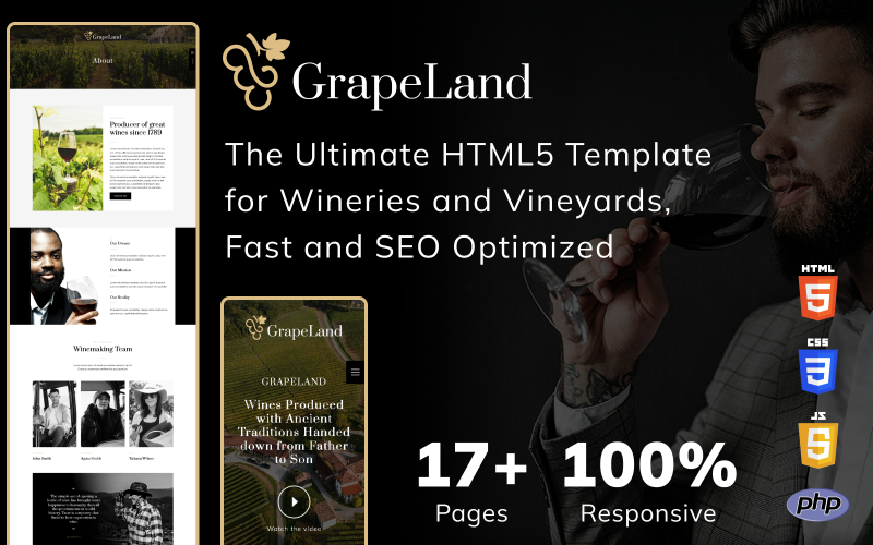 GrapeLand - The Ultimate HTML5 Website Template for Wineries and Vineyards, Fast and SEO Optimized GrapeLand - The Ultimate HTML5 Website Template for Wineries and Vineyards, Fast and SEO Optimized