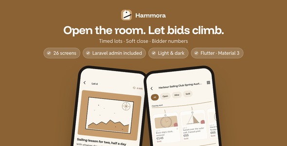 Hammora | Flutter Timed Auction App with Firebase and Laravel Admin Hammora | Flutter Timed Auction App with Firebase and Laravel Admin