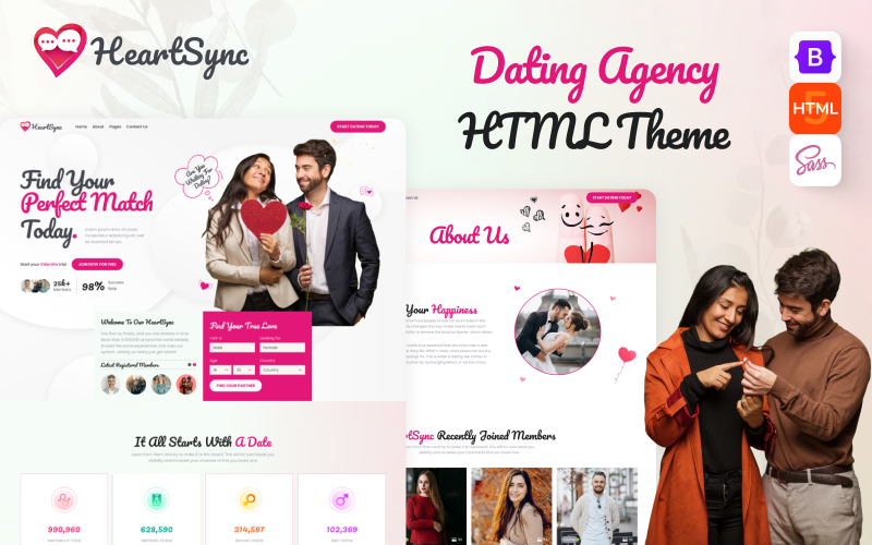 HeartSync - Dating & Social Matchmaking Website HTML Template HeartSync - Dating & Social Matchmaking Website HTML Template