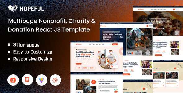 Hopeful - React Multipage Nonprofit Charity & Donation Template Hopeful - React Multipage Nonprofit Charity & Donation Template