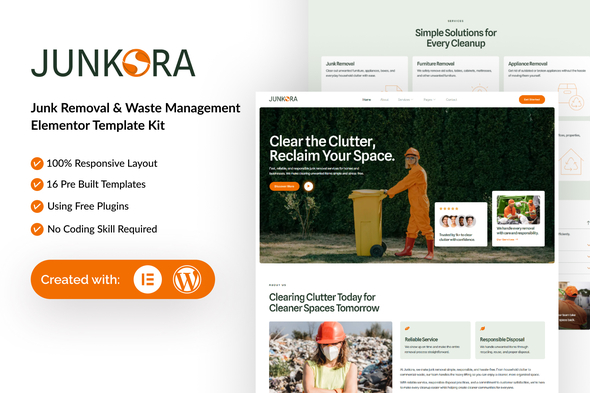 Junkora - Junk Removal & Waste Management Elementor Template Kit Junkora - Junk Removal & Waste Management Elementor Template Kit