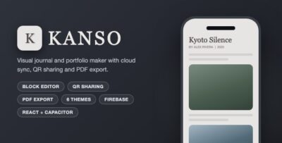 Kanso | Visual Journal and Portfolio Maker With Block Editor, QR Sharing and PDF Export - React