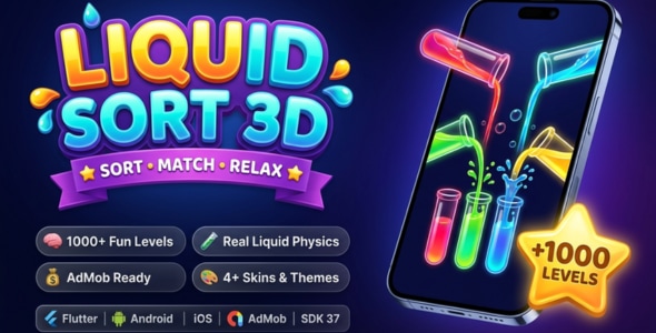 Liquid Sort 3D — Color Water Puzzle Game (1010+ Levels) | Full Flutter iOS & Android Source Code Liquid Sort 3D — Color Water Puzzle Game (1010+ Levels) | Full Flutter iOS & Android Source Code