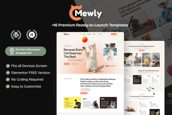 Mewly – Pet Care WordPress Elementor Template Kit Mewly – Pet Care WordPress Elementor Template Kit