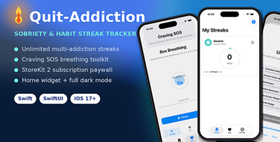 Quit-Addiction — iOS Sobriety With Habit Streak Tracker Swift Mobile App