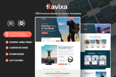 Ravixa – Tour & Travel Agency WordPress Elementor Template Kit