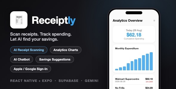 Receiptly | AI Expense Tracker With Receipt Scanning, Analytics Charts and Chatbot - React Native Receiptly | AI Expense Tracker With Receipt Scanning, Analytics Charts and Chatbot - React Native