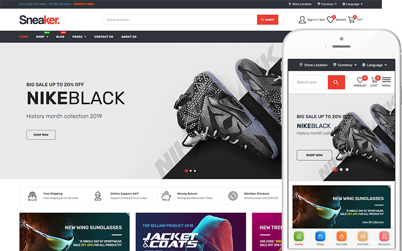 Sneaker - Theme for Shoes, Sneaker Stores WooCommerce Theme Sneaker - Theme for Shoes, Sneaker Stores WooCommerce Theme