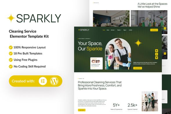 Sparkly - Cleaning Service Elementor Template Kit Sparkly - Cleaning Service Elementor Template Kit