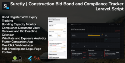 Suretly | Construction Bid Bond and Compliance Tracker Laravel Script With Flutter App