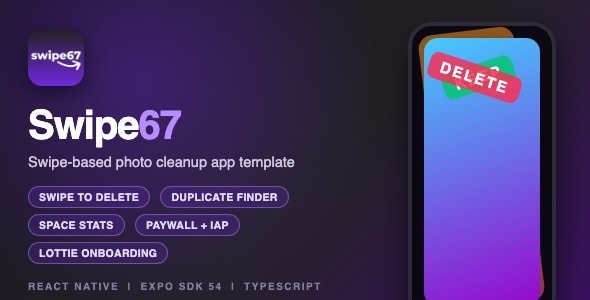 Swipe67 | Swipe Photo Cleaner With Duplicate Finder, Storage Stats and Subscriptions - React Native Swipe67 | Swipe Photo Cleaner With Duplicate Finder, Storage Stats and Subscriptions - React Native