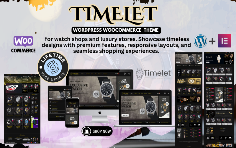 Timelet - Luxury Watches Selling Store WordPress Woocommerce Elementor Template Timelet - Luxury Watches Selling Store WordPress Woocommerce Elementor Template