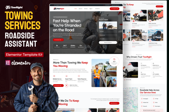 TowRight - Towing Services & Roadside Assistance Elementor Template Kit TowRight - Towing Services & Roadside Assistance Elementor Template Kit